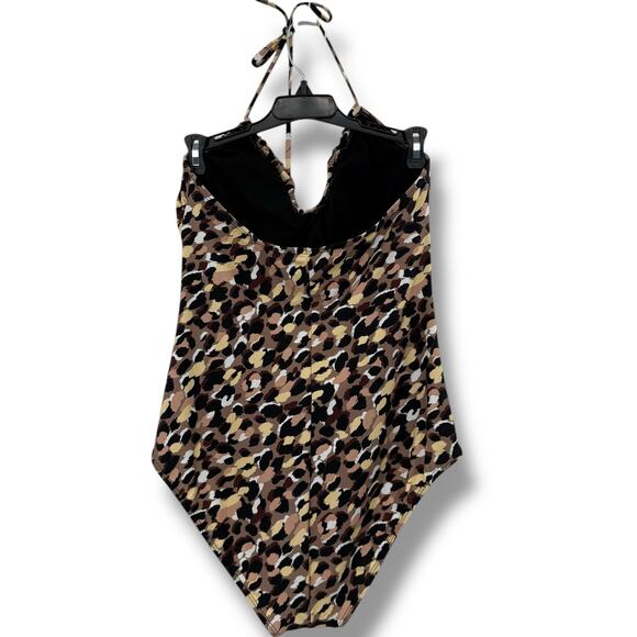 NEW Salt + Cove Leopard Print Halter Swimsuit Size XL One Piece V Cinched Swim - Picture 2 of 6